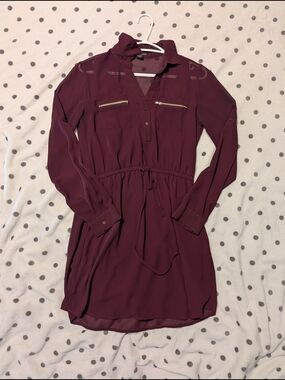 imPRESS Long-Sleeve Burgundy Shirtdress with Gold Zips